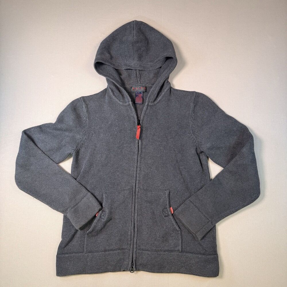 90’s Men's L “RALPH”  Ralph Lauren Full Zip Knit Hoodie Grey Sweater Vintage